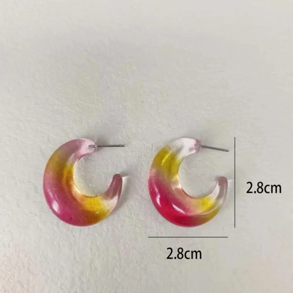 Ombre Acrylic Hoop Earrings – Neon Tie-Dye C-Shape Statement Hoops